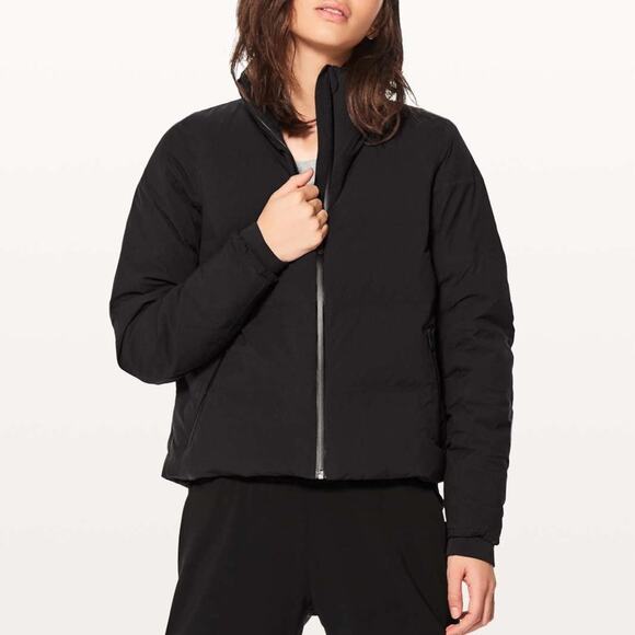 lululemon athletica Jackets & Blazers - Lululemon Slush Hour Womens Black Zip Bomber Jacket Grey Goose Down Waterproof 4